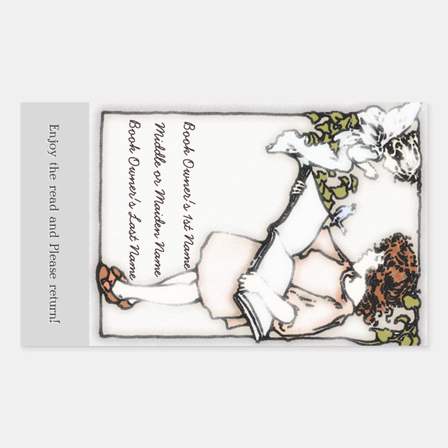 Sticker Rectangulaire Victorian Girl Lecture personnalisée Plaque (Devant)