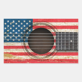 Sticker Rectangulaire Vieille guitare acoustique avec le drapeau