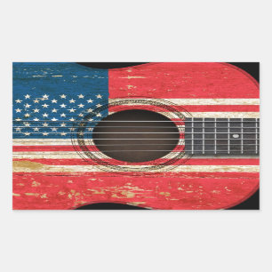 Sticker Rectangulaire Vieille guitare acoustique avec le drapeau