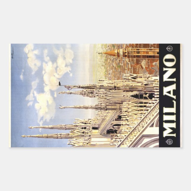 Sticker Rectangulaire Ville de Milan affiche de voyage italienne 1920 (Devant)