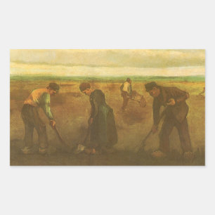 Sticker Rectangulaire Vincent van Gogh - Paysans plantant des pommes de 