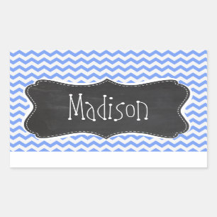 Sticker Rectangulaire Vintage Chalkboard look, Blue Chevron Motif