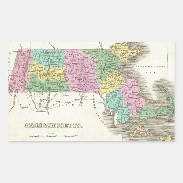 Sticker Rectangulaire Vintage Map of Massachusetts (Devant)