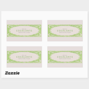 Sticker Rectangulaire Vintage Retro Elégant cadre fleuri vert beige