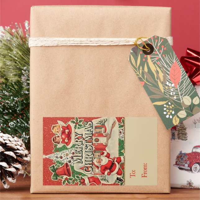 Sticker Rectangulaire Vintage Santa (vacances)