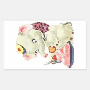 Sticker Rectangulaire Vintage White Elephant manger gâteau dessert Recta