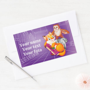 Sticker Rectangulaire violet renard et hibou