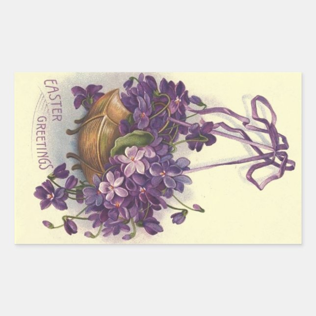 Sticker Rectangulaire Violettes vintages de Pâques (Devant)