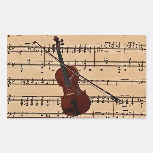 Sticker Rectangulaire Violon avec Arrière - plan de partitions (Devant)
