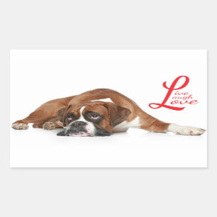 Sticker Rectangulaire Vis, rire, Love Boxer Chien Chien Chien Salutation
