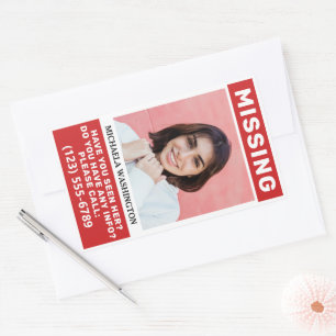 Sticker Rectangulaire VOS Photos & Texte "PERSONNE MANQUANTE"