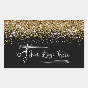 Sticker Rectangulaire Votre logo noir et or paillettes Glam