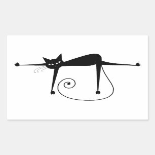 Sticker Rectangulaire Votre texte - Caractère Chat Noir Pose 3