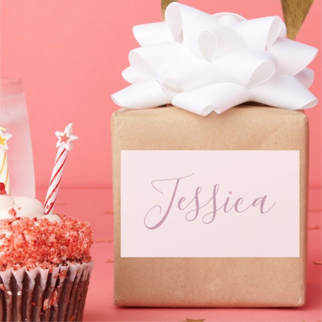 Sticker Rectangulaire Votre texte | Élégant Script & Soft Blush Rose (Fête)