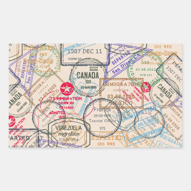 Sticker Rectangulaire Voyage de timbres de passeport (Devant)
