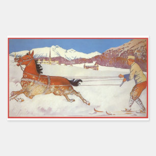 Sticker Rectangulaire Voyage Vintage, Hiver en Engadin Suisse