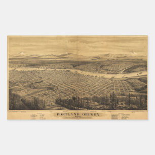 Sticker Rectangulaire Vue aérienne de Portland, Oregon (1879)