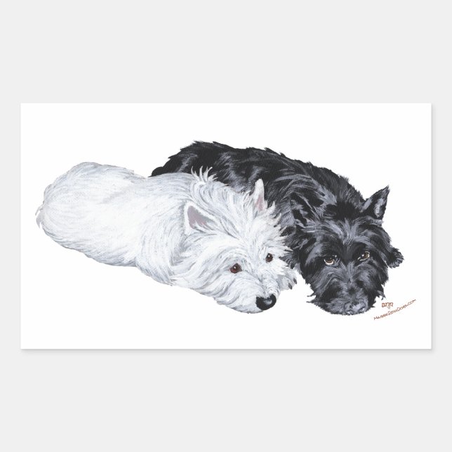 Sticker Rectangulaire Westie & Scottie at Ease (Devant)