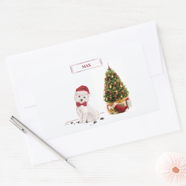 Sticker Rectangulaire Westin Funny Chien de Noël avec arbre (Enveloppe)