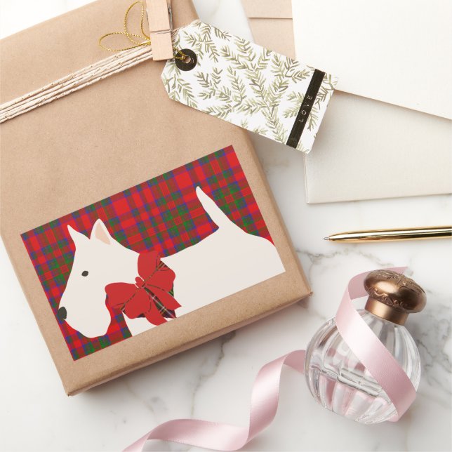 Sticker Rectangulaire White Scottish Terrier Tartan  (Cadeaux)