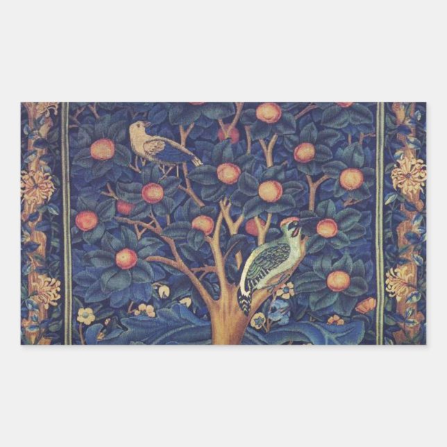 Sticker Rectangulaire William Morris Woodpecker Tapestry Arts & Artisana (Devant)