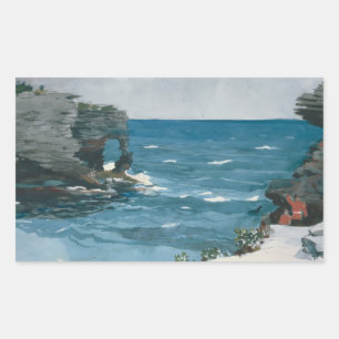 Sticker Rectangulaire Winslow Homer - Rocky Shore, Bermudes