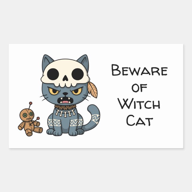 Sticker Rectangulaire Witch Cat Voodoo Doll Custom Text (Devant)