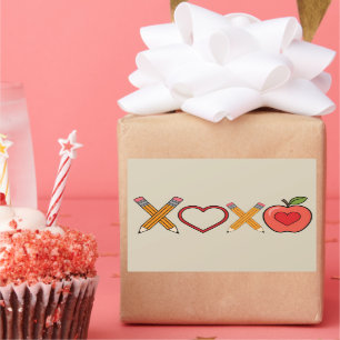 Sticker Rectangulaire XOXO Professeur Saint-Valentin Crayon et Pomme 