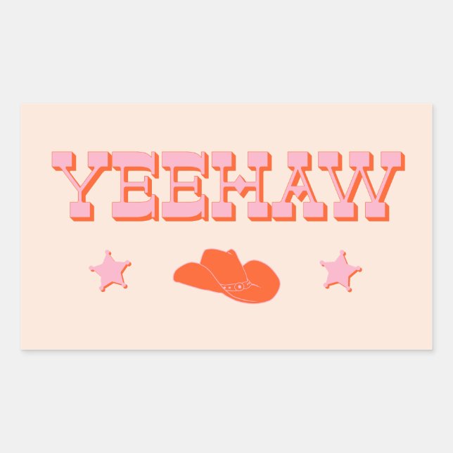 Sticker Rectangulaire Yeehaw + cowboy ou cowgirl casquette (Devant)