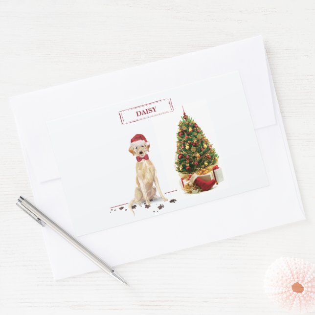 Sticker Rectangulaire Yellow Labrador Retriever Drôle chien de Noël (Enveloppe)