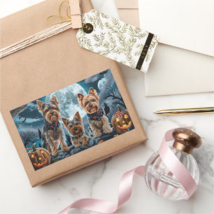 Sticker Rectangulaire Yorkshire Terrier Halloween Éffrayant