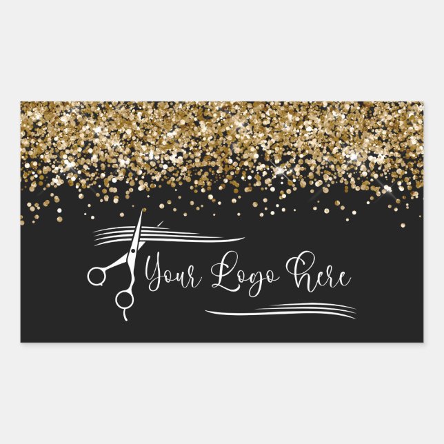Sticker Rectangulaire Your Logo Black and Gold Glitter Glam (Devant)