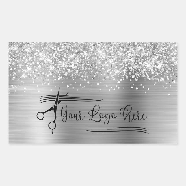 Sticker Rectangulaire Your Logo Glittery Silver Glam (Devant)
