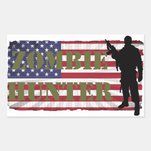 STICKER RECTANGULAIRE ZOMBIE HUNTER DRAPEAU AMÉRICAIN