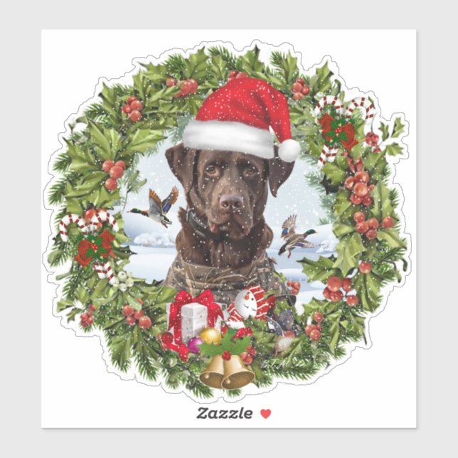 Sticker Récupérateur de chocolat Labrador, couronne de Noë (Feuille)