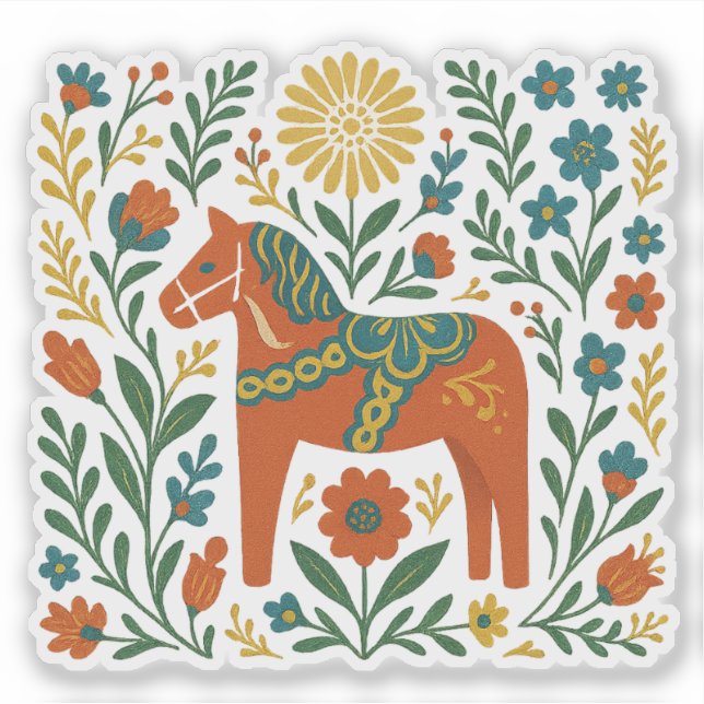 Sticker Red Dala Horse Swedish Folk Art Midsummer (Devant)