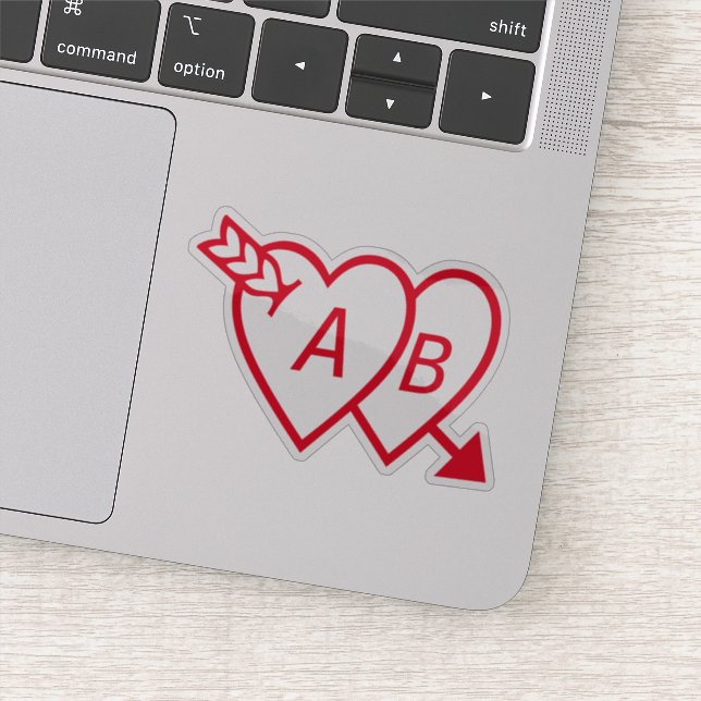 Sticker Red Double Hearts with Cupids Arrow and Initials (Détail)
