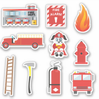 Sticker Red Fire Truck Kids Education