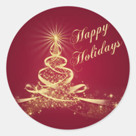 Sticker Red, Gold Lighted Tree Joyeux Vacances