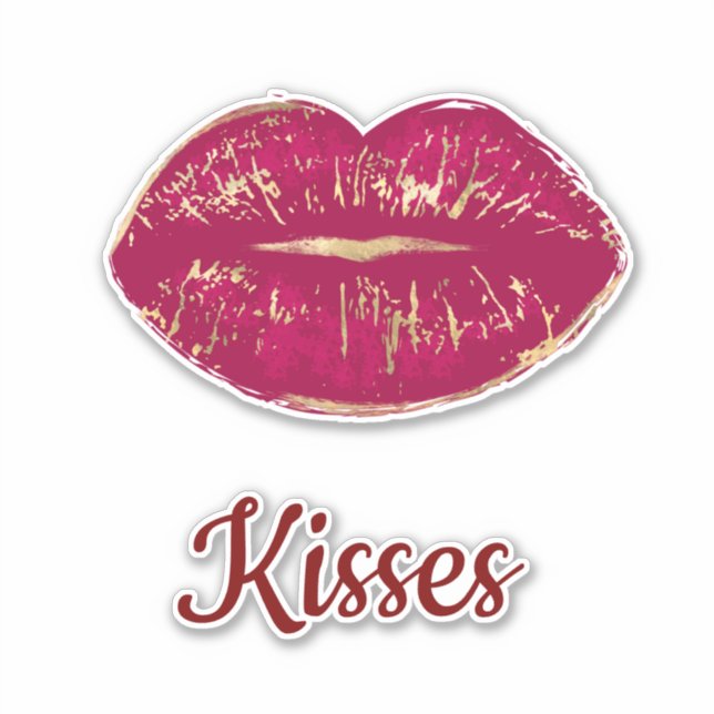 Sticker Red Gold Lips Flirty Kiss (Devant)