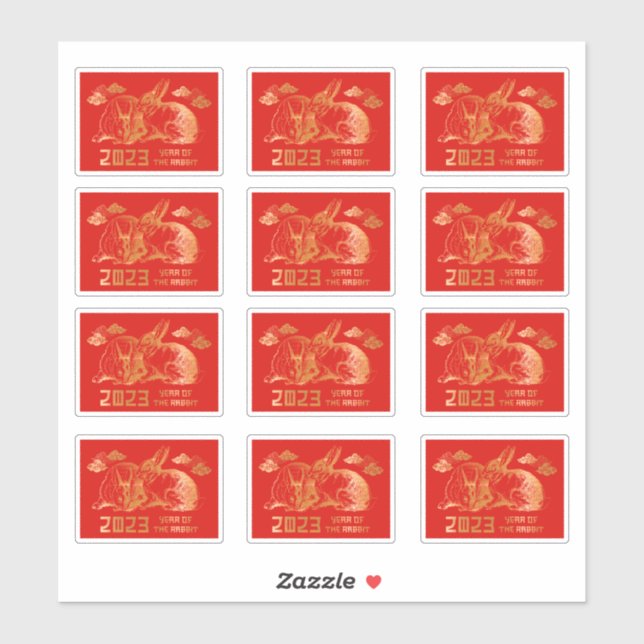 Sticker Red Gold Rabbit Chinois Nouvel An Printemps Festiv (Feuille)