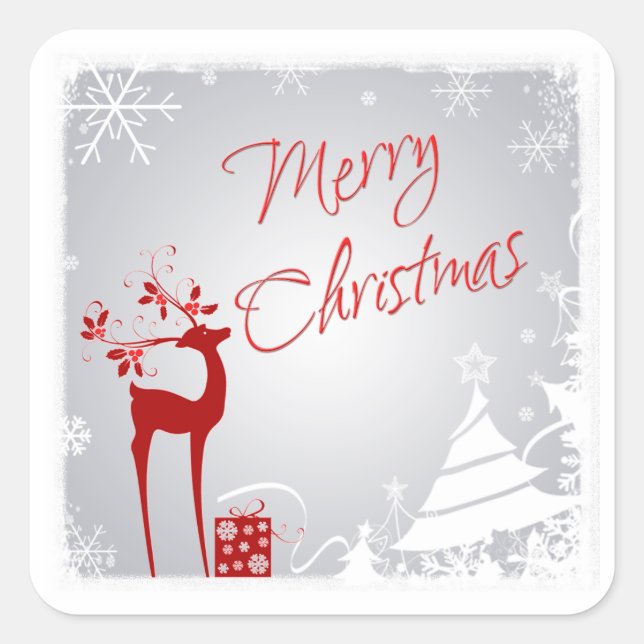 Sticker Red Grey Joyeux cerf de Noël, Snowflakes (Devant)