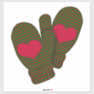 Sticker Red Hearts Mittens Noël Grand