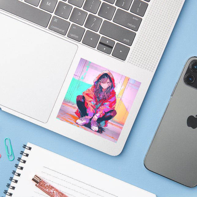 Sticker Red Hoodie JK シール seal｜寿司娘 GenerativeAI (Ordinateur portable avec iPhone)