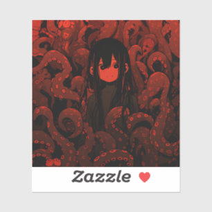 Sticker Red Tentacle Horror Anime Girl