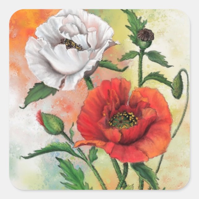 Sticker Red White Poppies - peinture (Devant)