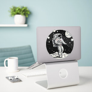 Sticker Réflexion cosmique : Un astronaute rétro sur la Lu