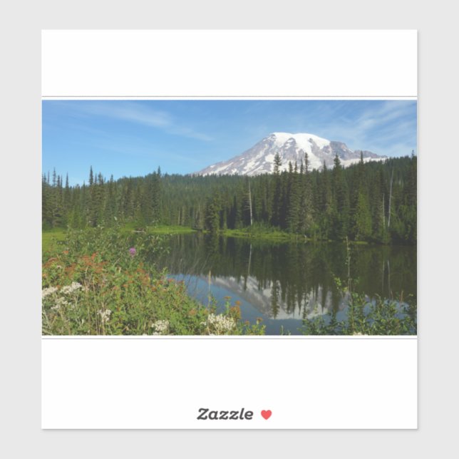 Sticker Réflexion du lac Rainier avec Fleurs sauvages (Feuille)