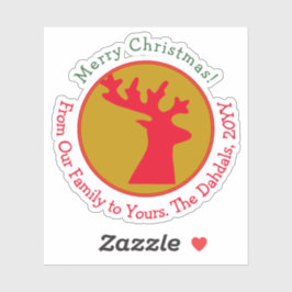 Sticker Reindeer Head customisé Red Green Gold Holiday