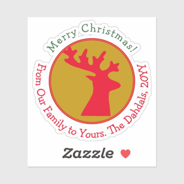 Sticker Reindeer Head customisé Red Green Gold Holiday (Feuille)